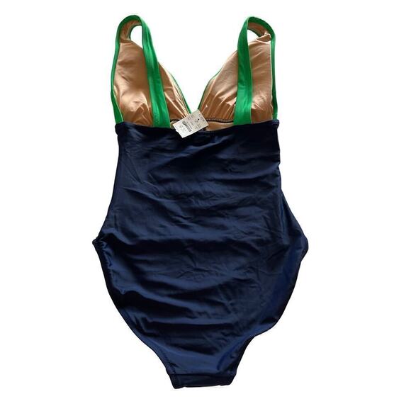 J. Crew Factory Women's V-neck ruched one-piece swimsuit Green Navy Size Small - Picture 5 of 11